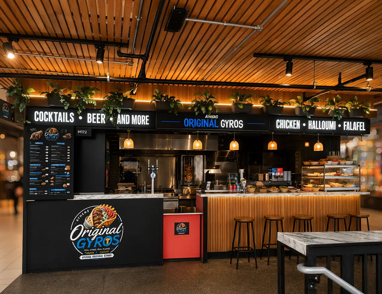 The Athens Original Gyros counter at Hawley Wharf, Camden