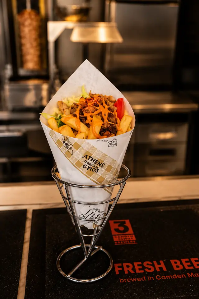 Loaded gyros cone on the counter